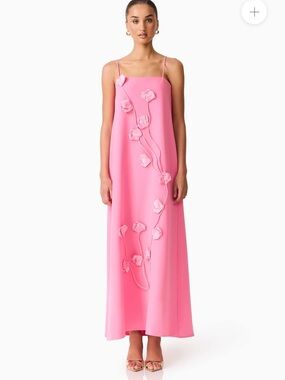 Elliatt Pink Floral Appliqué Maxi Slip Dress